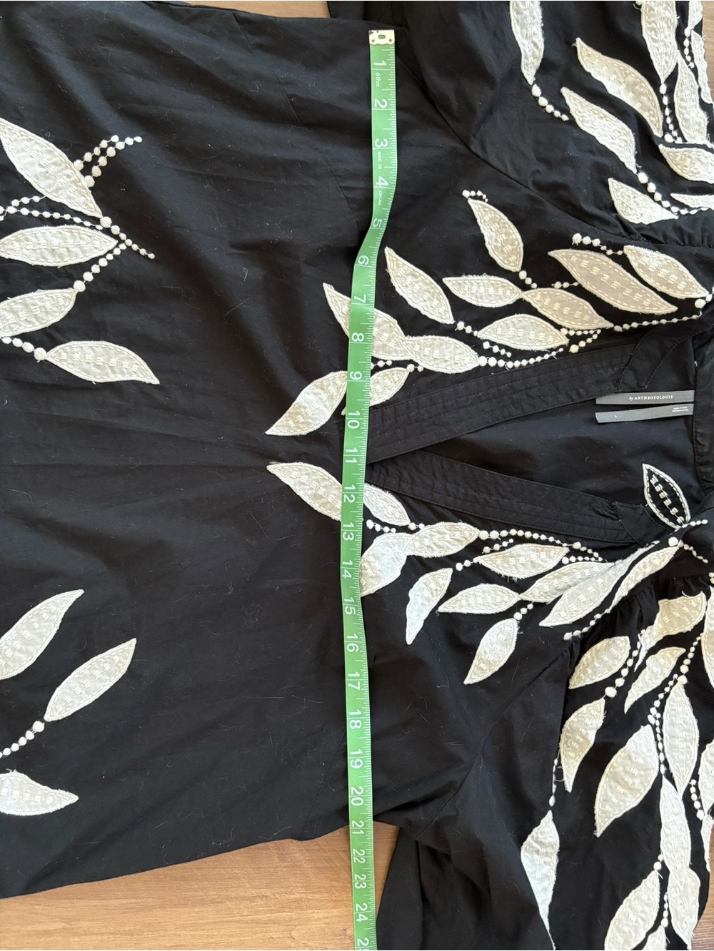 Anthropologie Black Blouse with White Leaf Embroidery - Picture 4 of 12